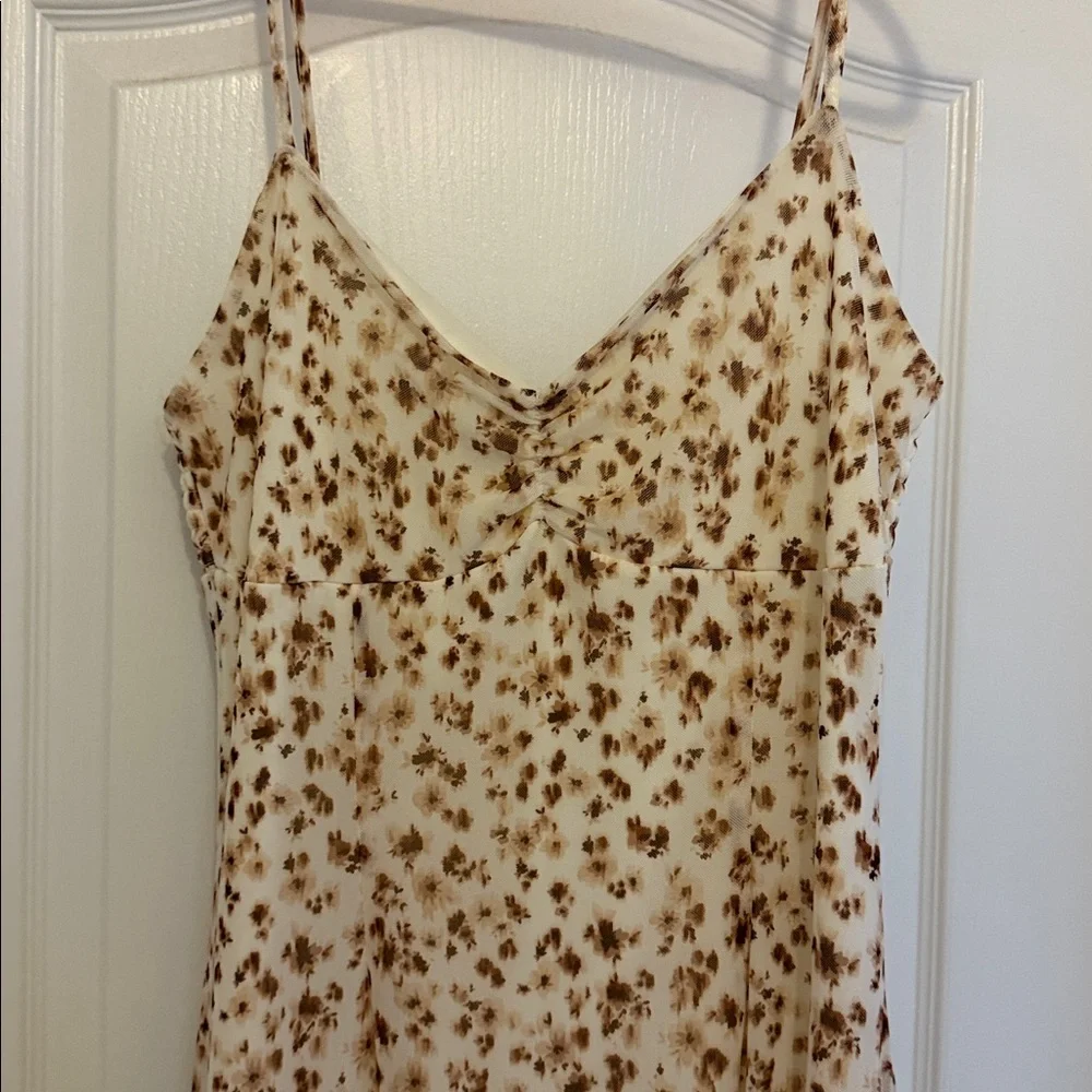 Floral Cream and Brown Women's Dress - Picture 2 of 5